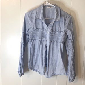 Collared Button Down Shirt w/ Ruffle Detail